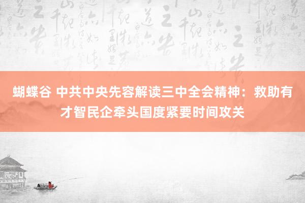 蝴蝶谷 中共中央先容解读三中全会精神：救助有才智民企牵头国度紧要时间攻关