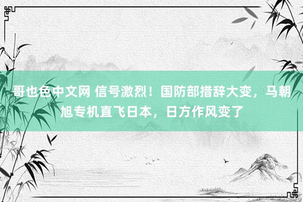 哥也色中文网 信号激烈！国防部措辞大变，马朝旭专机直飞日本，日方作风变了