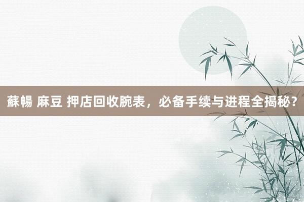 蘇暢 麻豆 押店回收腕表，必备手续与进程全揭秘？