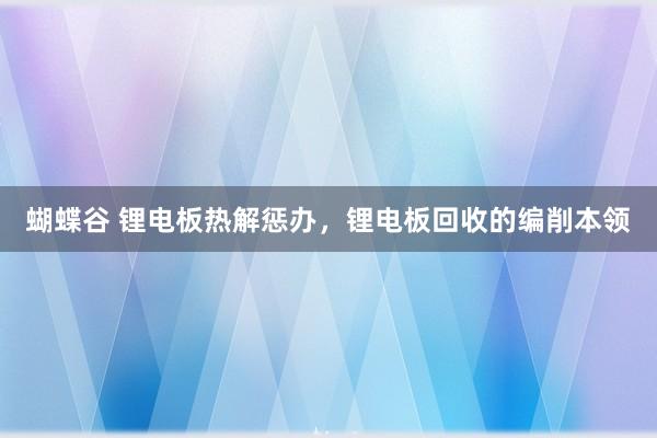 蝴蝶谷 锂电板热解惩办，锂电板回收的编削本领